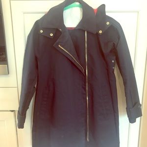 Navy J. Crew Overcoat (Rain Resistant)(Red Lining)